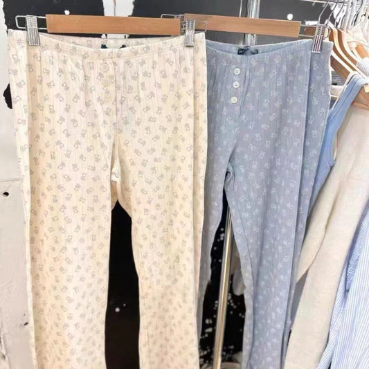 New Elastic Waist Bear Print Loose All-match Home Straight-leg Trousers
