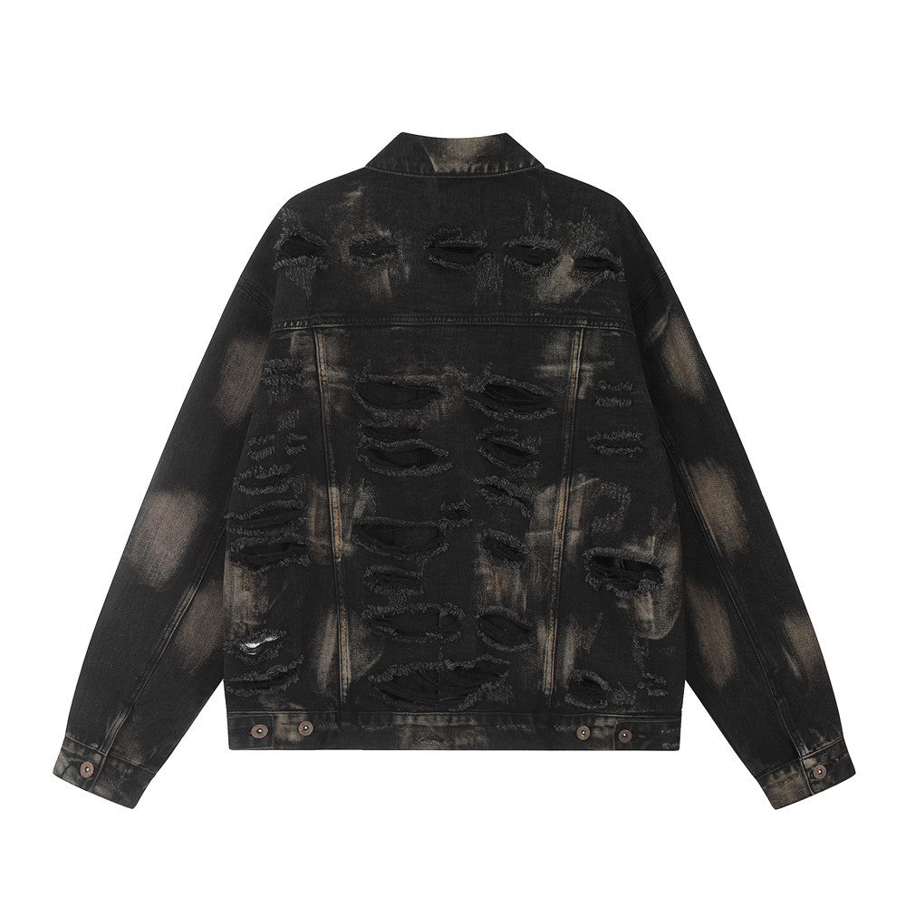 Waste Soil Wind Spray Painting Ripped Distressed Denim Clothes Jacket