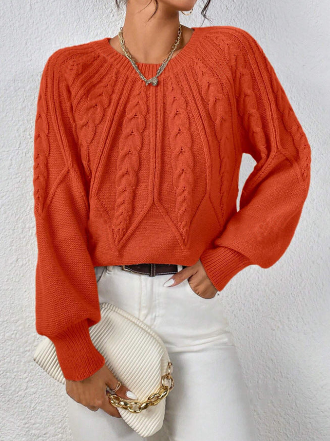 Round Neck Knitted Sweater Female Twist Thread Solid Color Versatile Casual Top