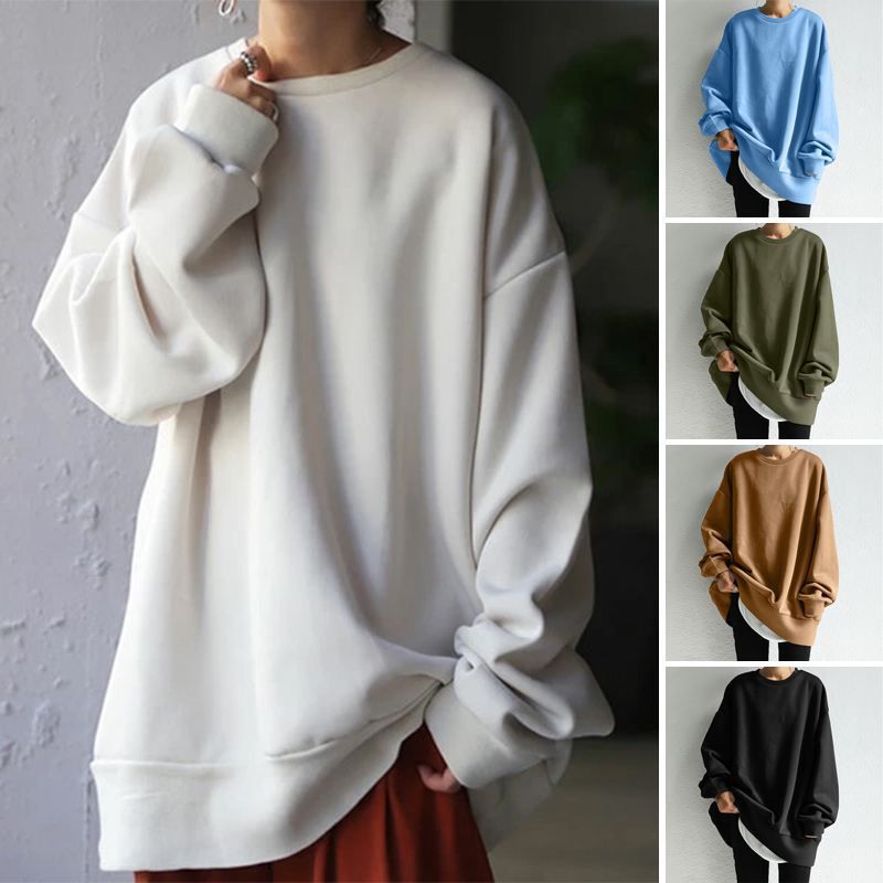 Dame Sweater Løs Rund Hals