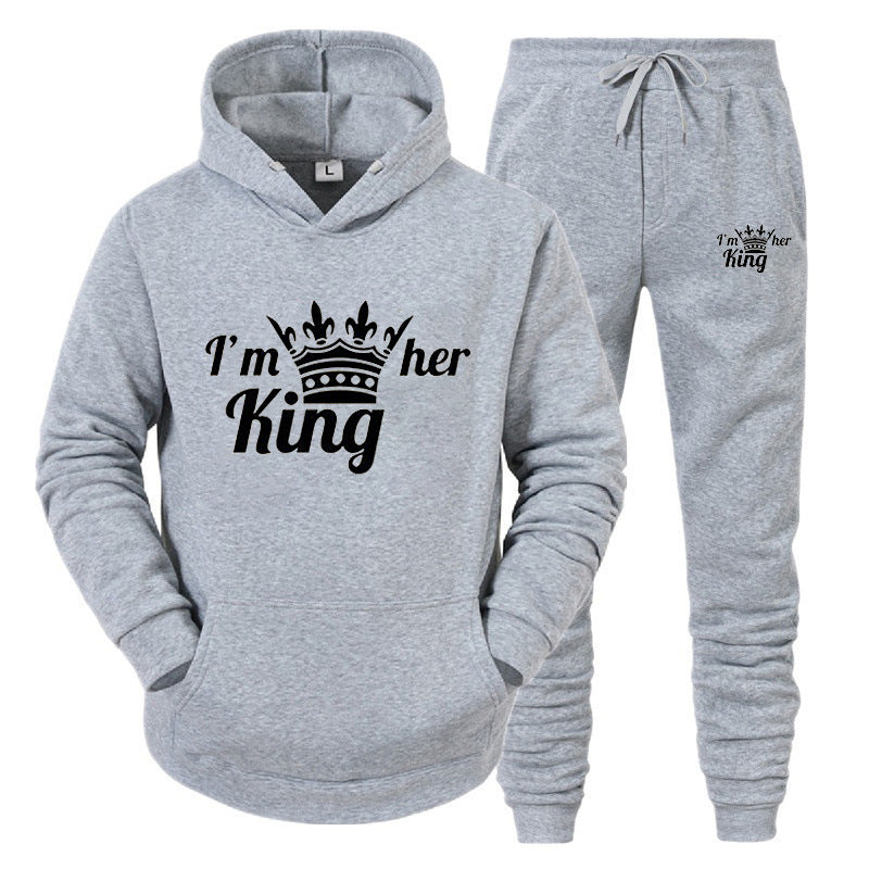 KING QUEEN Mens And Womens Casual Sports Sweatpants Two-Piece Set