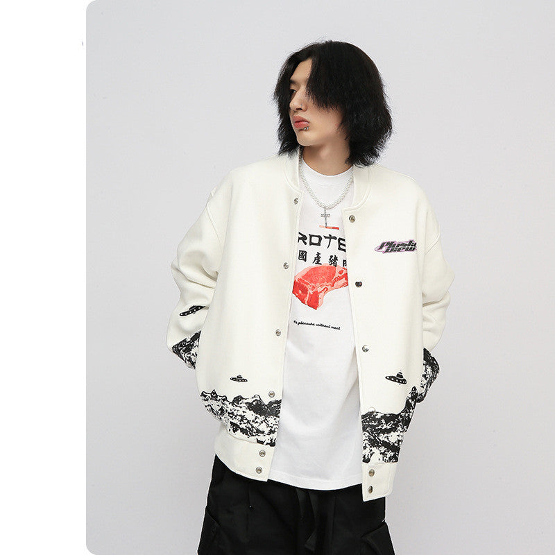 Men's Graffiti Planet Print Thin Jacket