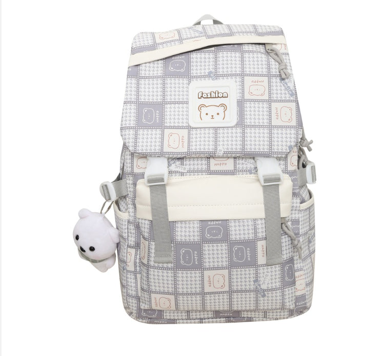 Checked Backpack Women's Large Capacity