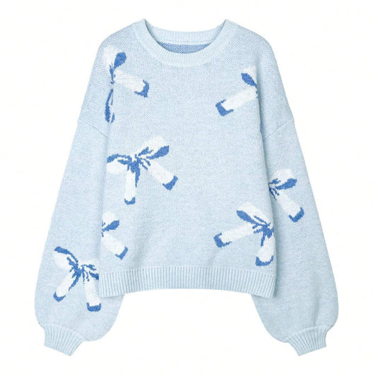 Bow Jacquard Lazy And Loose Pullover Sweater
