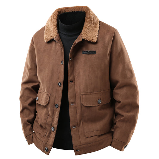 Men's Suede Collar Fleece-lined Thickened Jacket