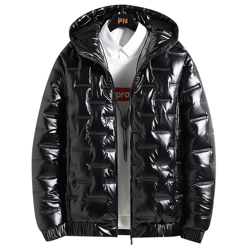 Men's Hooded Winter Slim-fit Youth Thick Casual Warm Glossy Cotton Coat