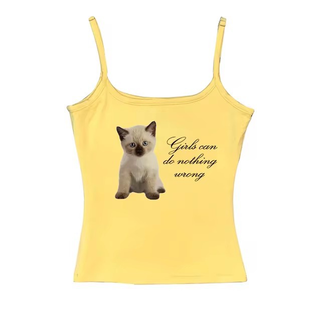 Cute Cat Letter Print Vest Sling Girl Slim Fit