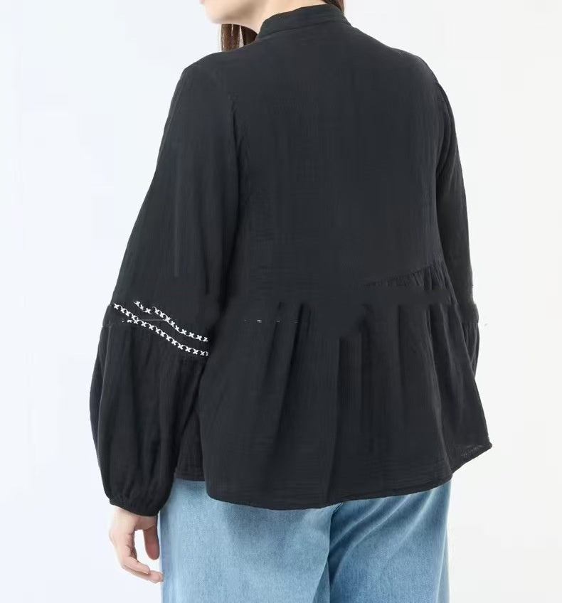 Womens Loose-Fit Long-Sleeve Plus-Size Shirt