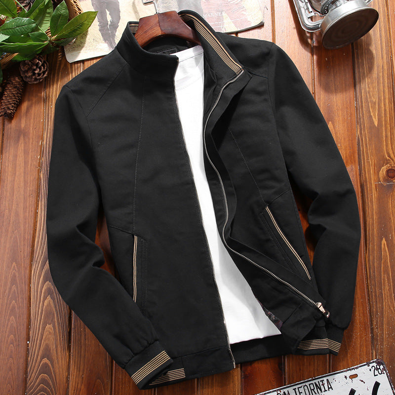 Men's Stand Collar Jacket Leisure Washed-out Coat