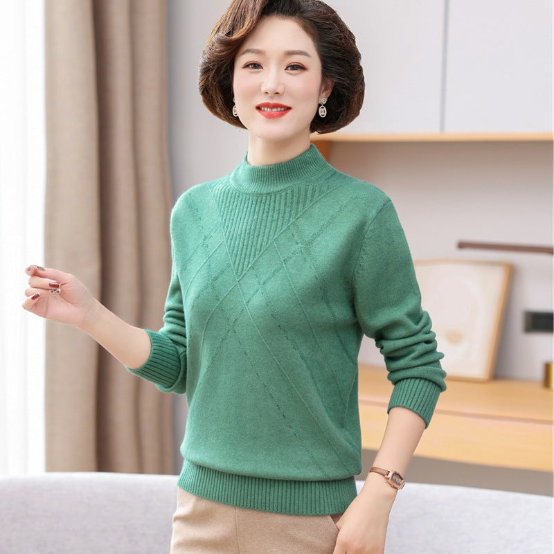 Mock Neck Sweater Mom's Fashionable Pullover Bottoming Shirt