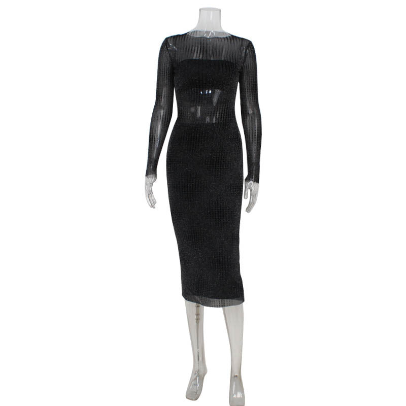 Strapless High-waisted Bodycon Skirt Trendy Mesh Blouse And Three-piece Set