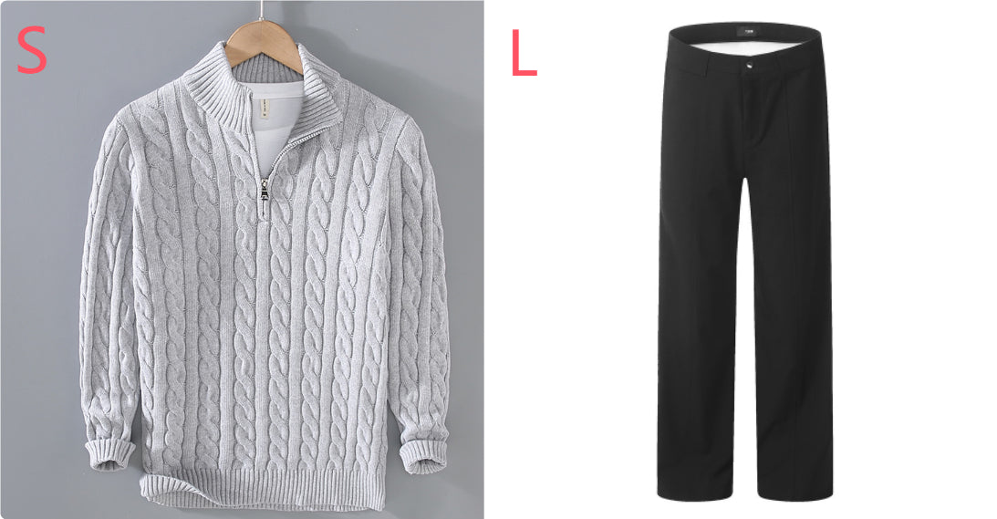 Half-high Neck Thickened Thick Needle Men's Sweater Zip Loose Pullover Knitwear
