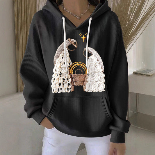Kvinders afslappede løse mode-waffle-sweatshirt med rund hals