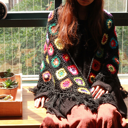 Pure Handmade Retro Mori Women's Literary Fan Wool Scarf Shawl