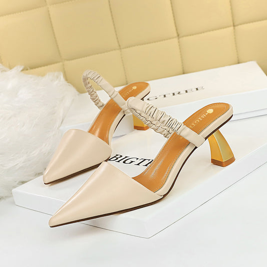 Shallow Mouth Pointed Toe Hollow One Word Belt Summer Sandals And Slippers