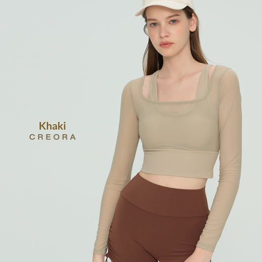 Womens Long-Sleeve Yoga Sports Top With Built-In Bra Pads