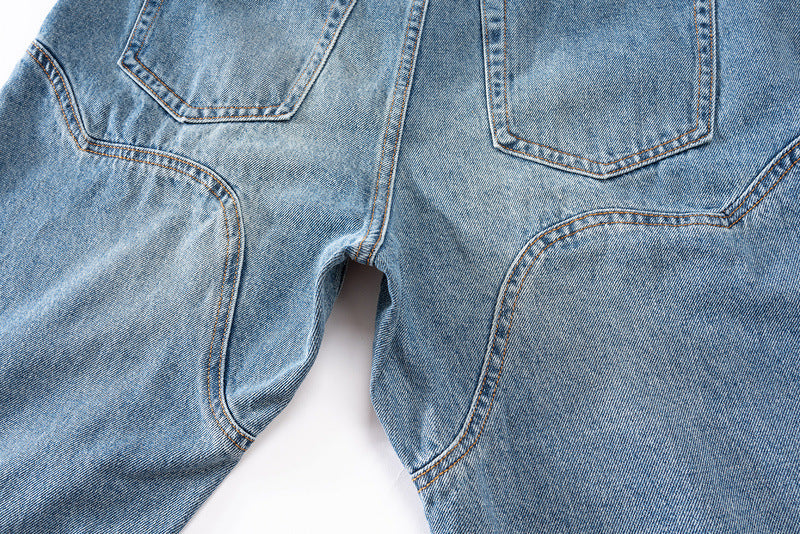 Make Straight Slim Jeans With Washed Old Blue Stitching
