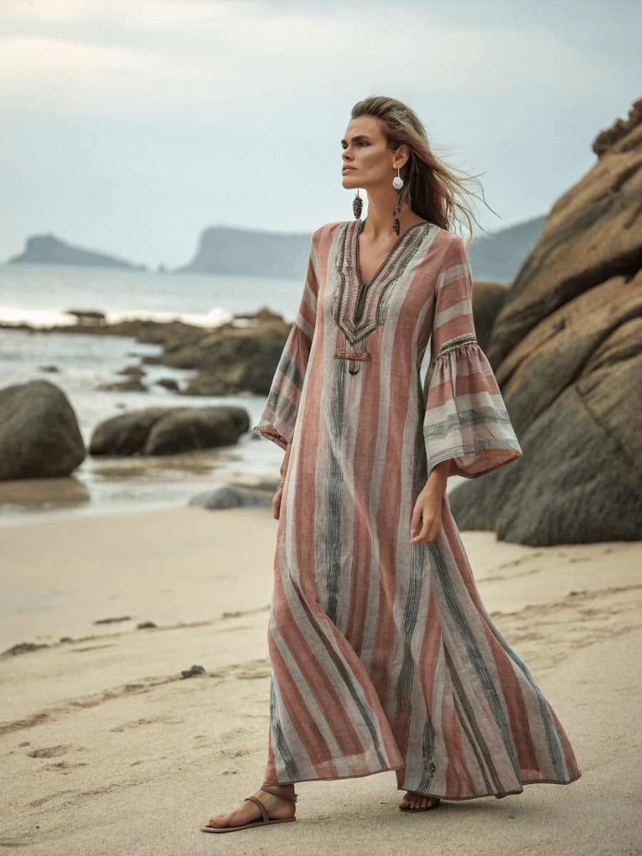Digital Print V-Neck Patch Pocket Dress