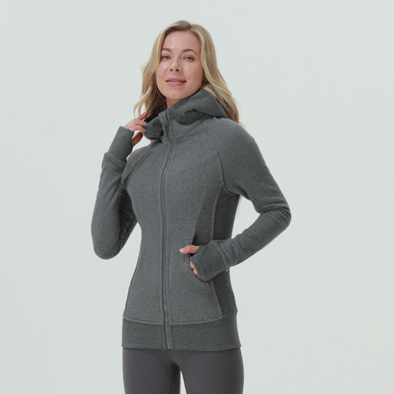 Yoga Clothes Coat Sports Full Zipper Hooded Sweatshirt