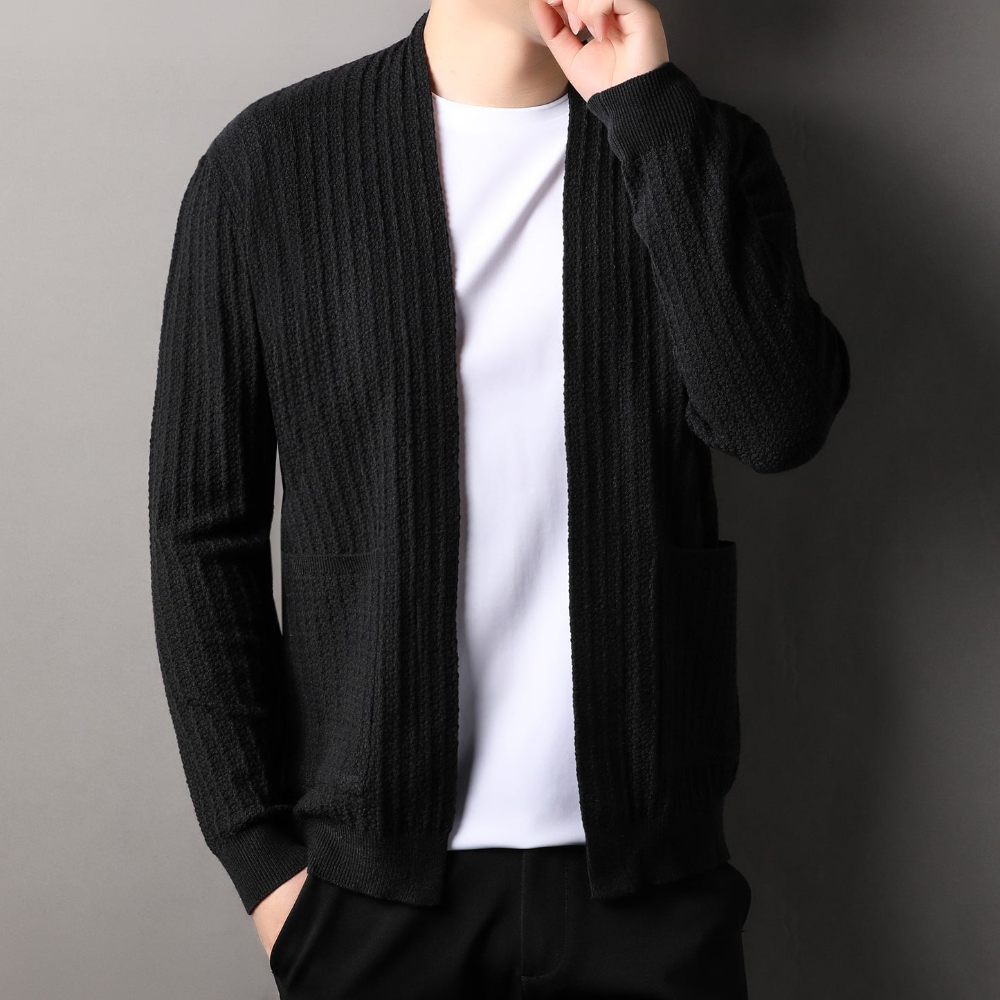 Lapel Drum Wave Men's Casual Solid Color Simple Top