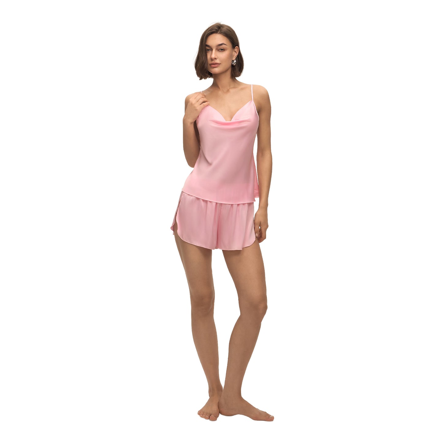 Womens Sexy Solid-Color Scoop-Neck Camisole And Shorts Set