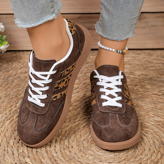 Lace-up Color-Block Round-Toe Leopard-Print Casual Shoes