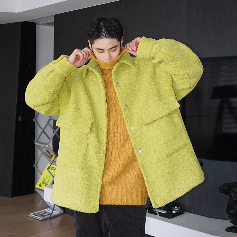 Avocado Green Lamb Faux Sweater Coat