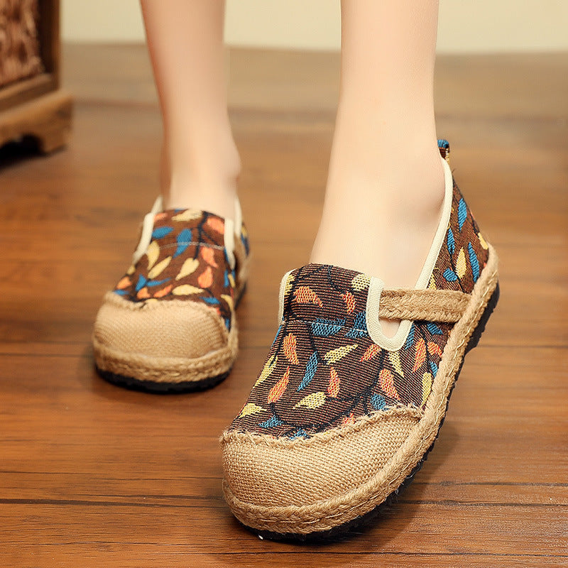 Ladies' New Cotton And Linen Floral Craft Shoes