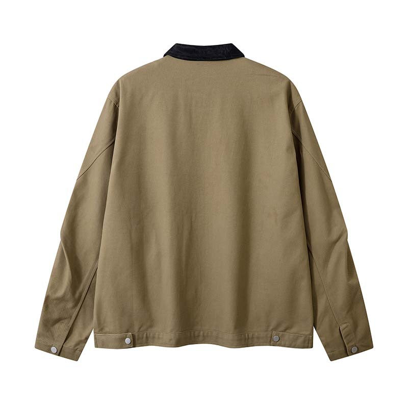 Vintage Crumpled Letters Polo Collar Jacket Men's Clothing Baggy Coat
