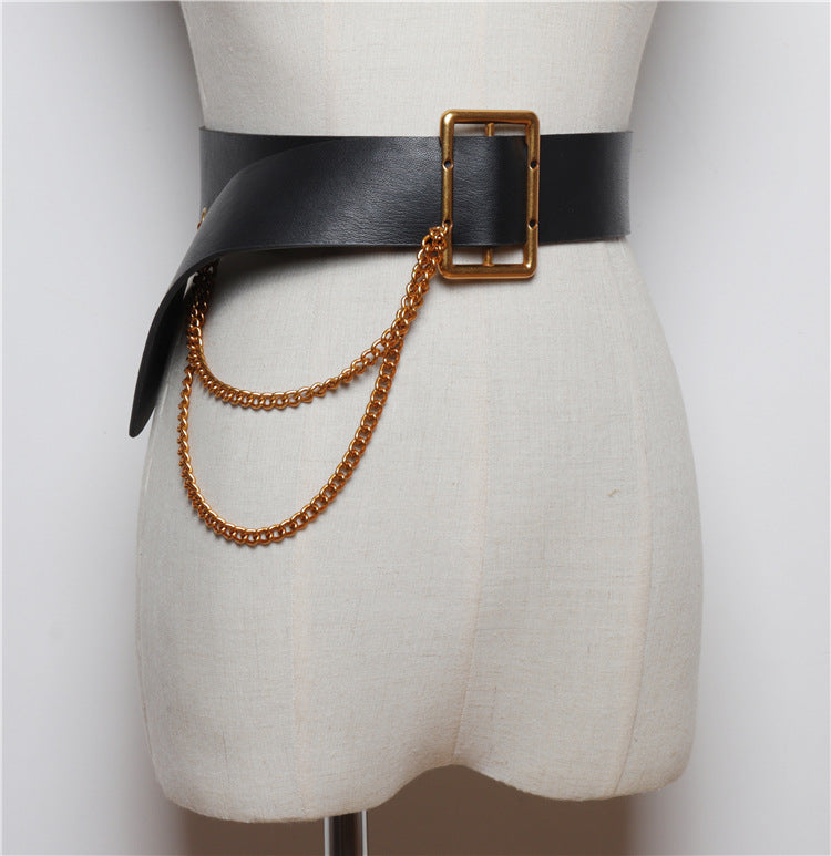 Korean Style Wide-waisted Square Buckle Layered Chain Decoration Belt Decoration Dress Shirt