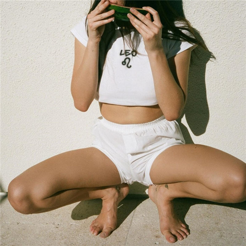 T-shirt Slim Fit Zodiac Fit Cut Rib Midriff-baring Top Cute Kawaii