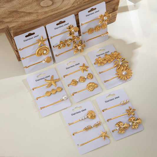 Lady's Flower Simple Titanium Steel Barrettes Suit
