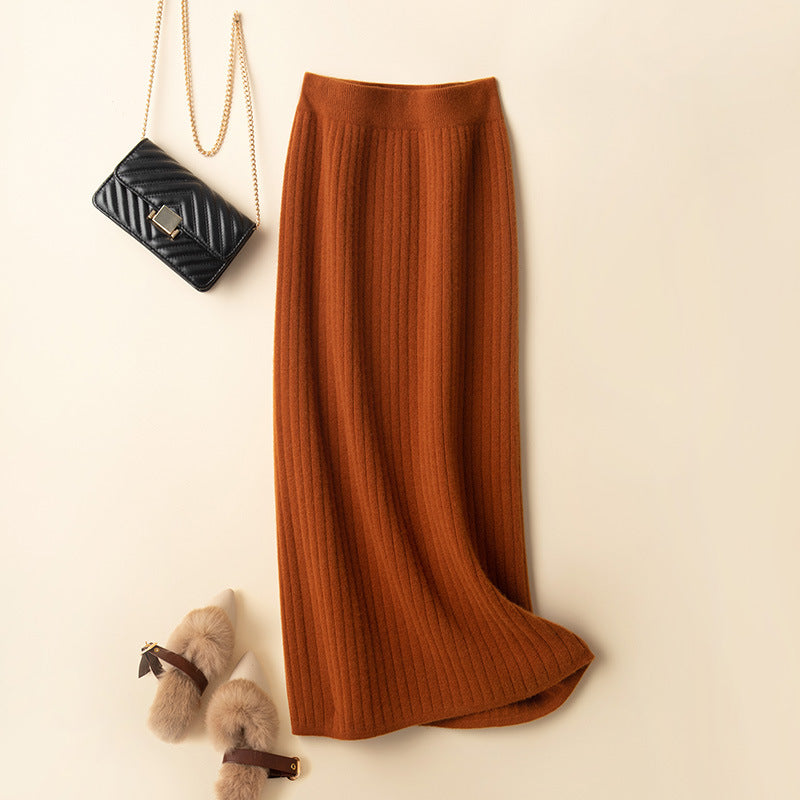 Pure Wool Skirt Women's Mid-length High Waist Slim Fit