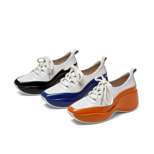 Square-toed Platform Sole With Color-blocking Deep-mouth Shoes