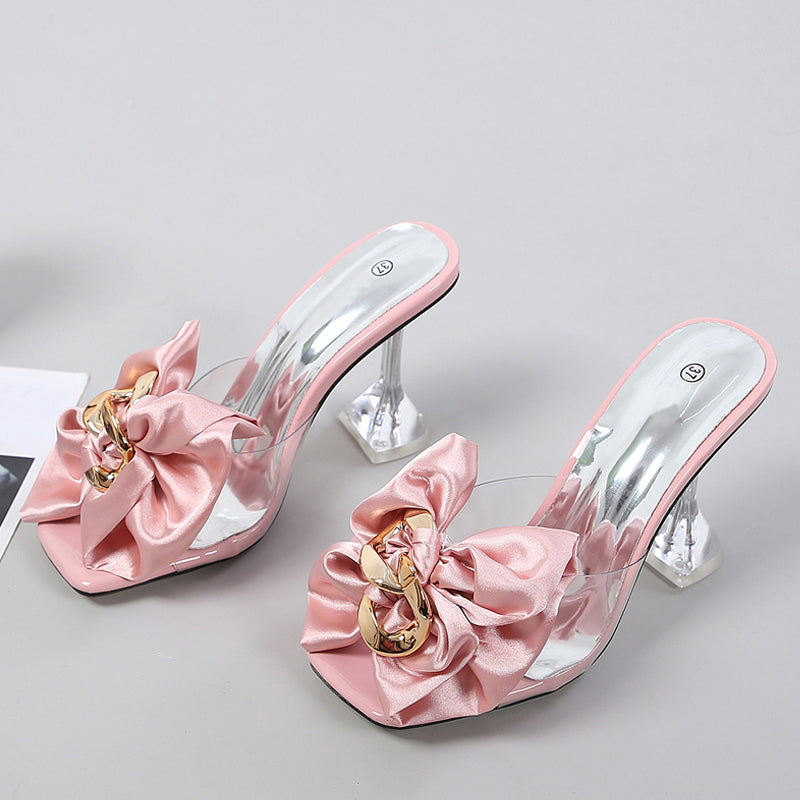 Wine Glass With Square Toe Glass Plastic Flip-flops High-heeled Sandals