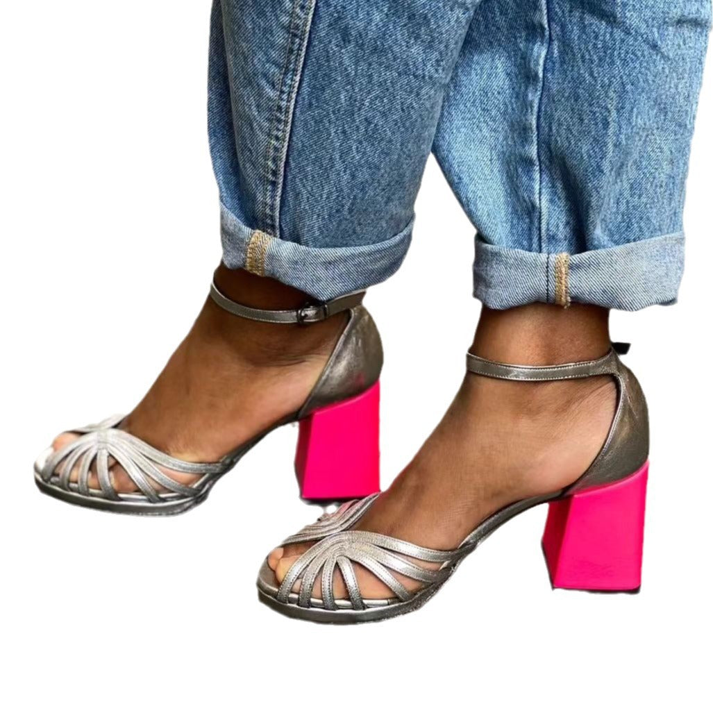 Women's High Heel Fashion Peep Toe Buckle Sandals
