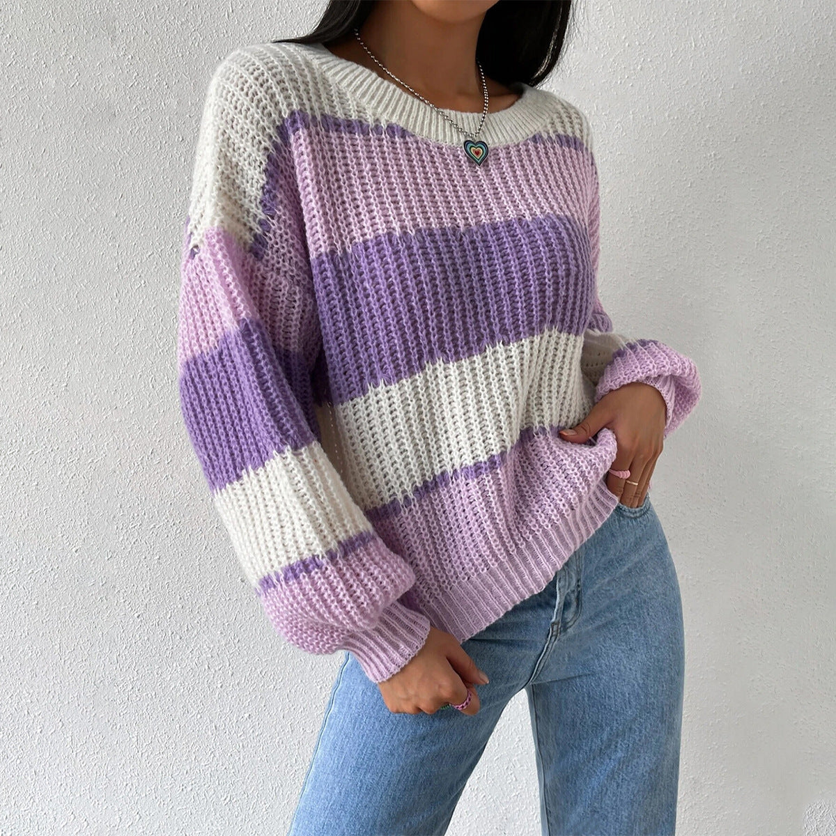 Efterår Og Vinter Langærmet Pullover Kontrastfarve Casual