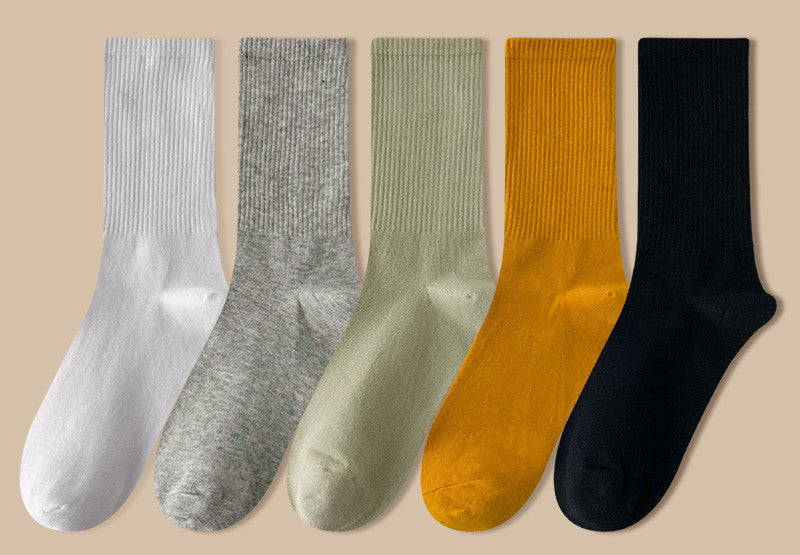 Solid Color Women's Mid Tube Socks Pure Cotton Tide Black