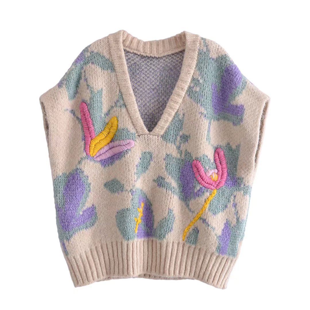 V-Neck Embroidered Knit Tank Top
