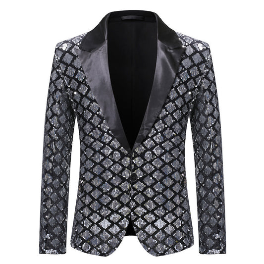 Stage Banquet Host Party Diamond-Shaped Sequin Suit Tuxedo Coat