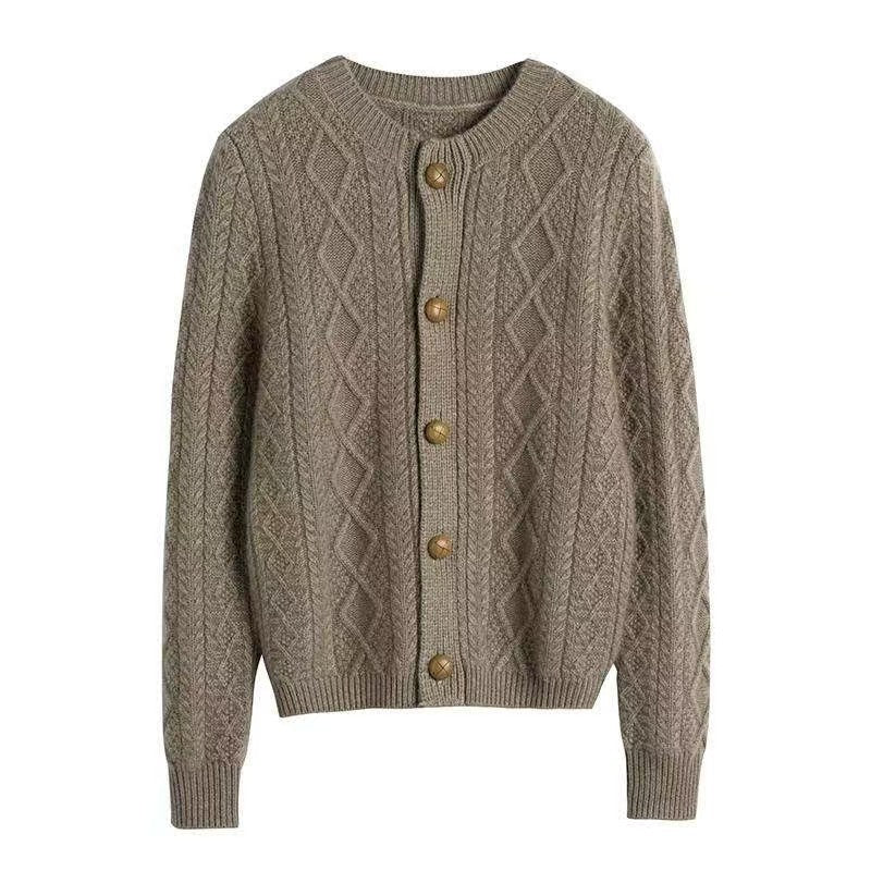 Crewneck strikket sweater i ren uld med diamantmønster, til overtøj eller lag-på-lag