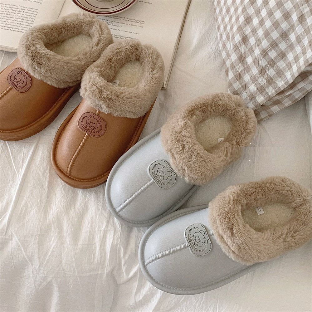 Indoor And Outdoor Fleece-lined Warm And Comfortable Cotton Slippers Waterproof Female Winter