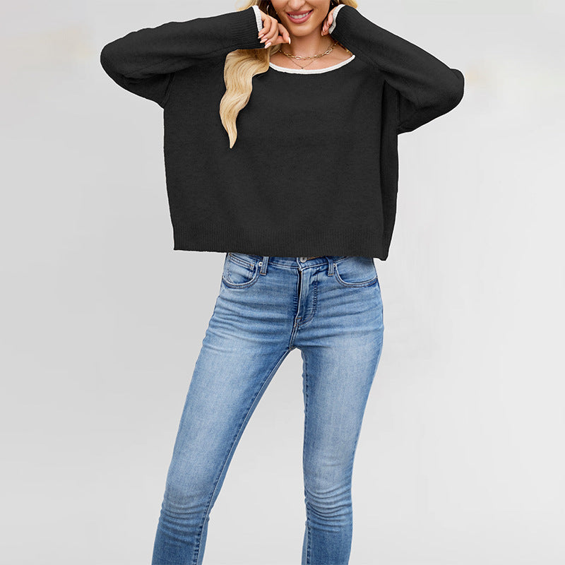 Round Neck Multicolor Knitwear Loose Sweater