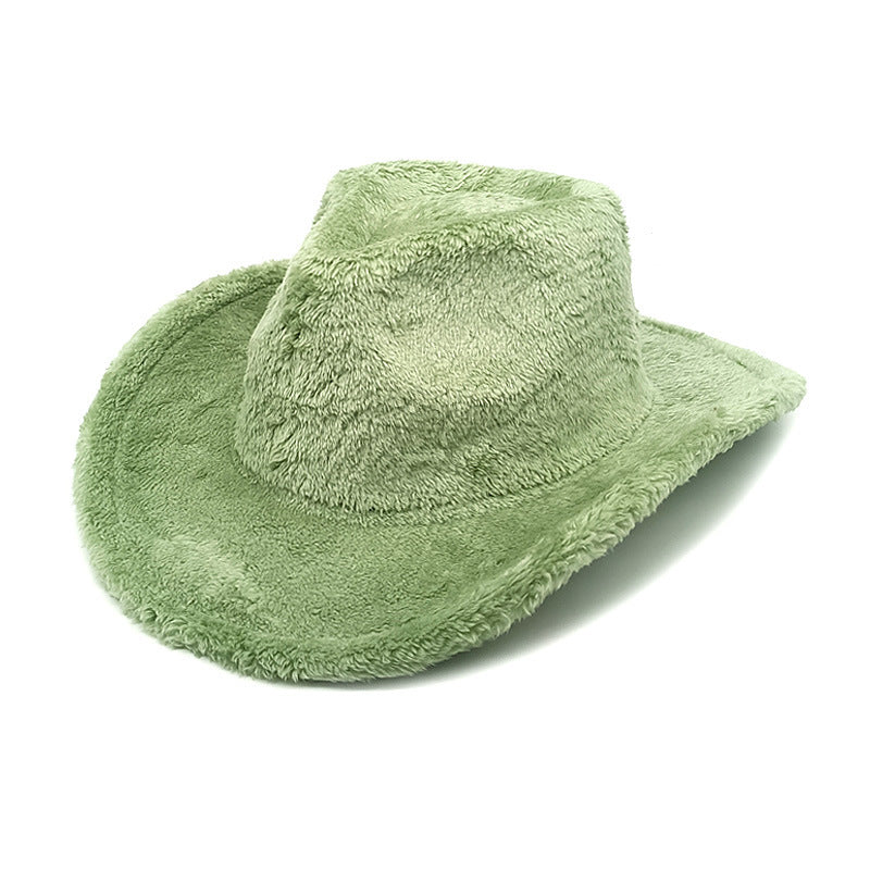 Faux Rabbit Fur Western Cowboy Hat Female Woolen Hat