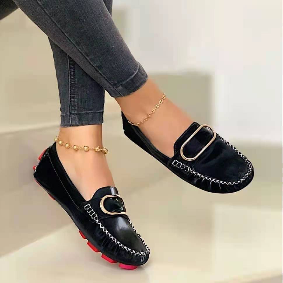 Foreign Trade Spring And Summer European And American Round Toe Flat Metal Peas Shoes