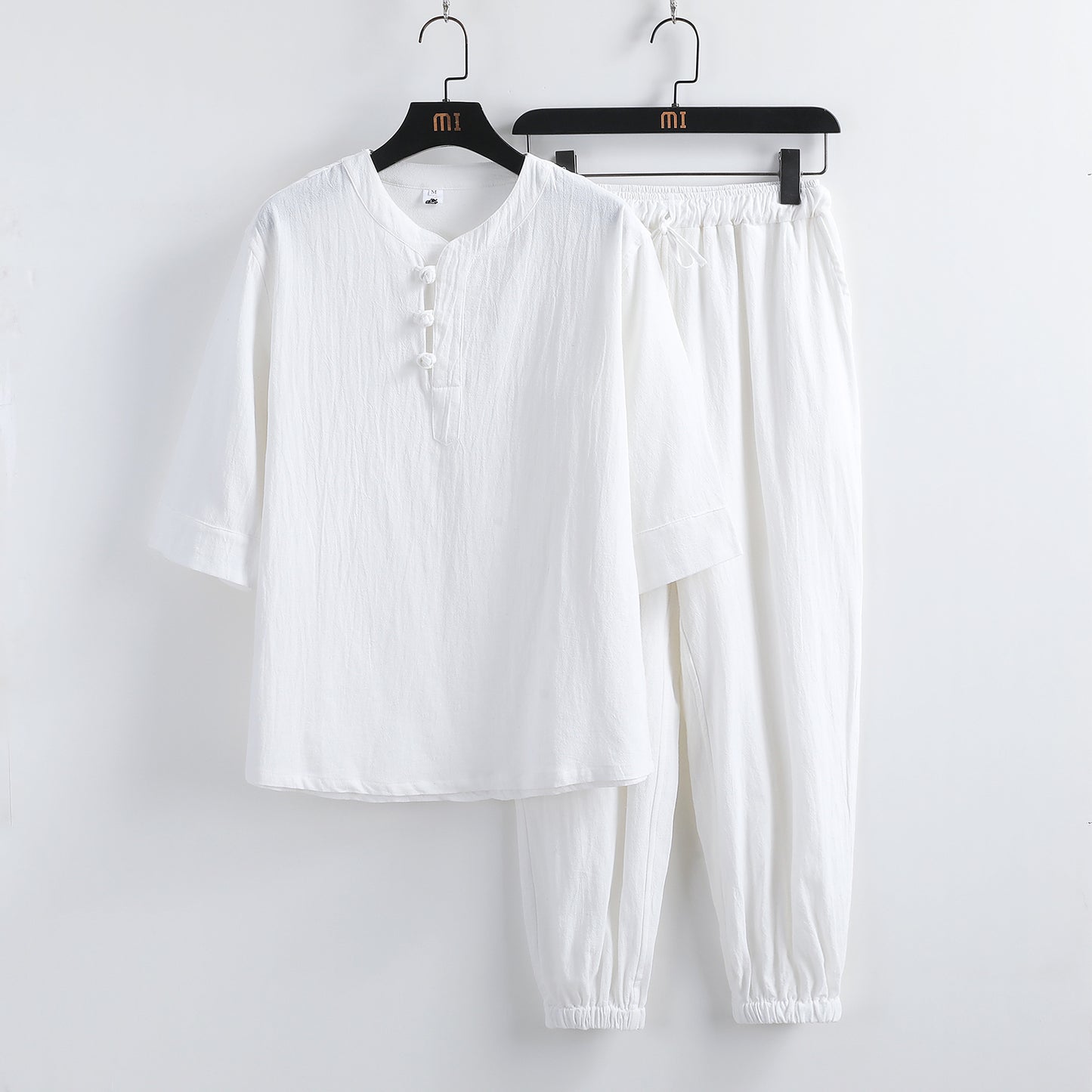 Linen Short Sleeve Suit Buckle Half Sleeve Hanfu Lay Buddhist Clothes