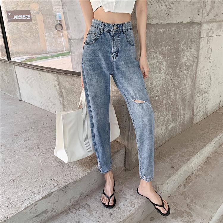 Ripped Nine-point Jeans Women's New Plus Size Fat