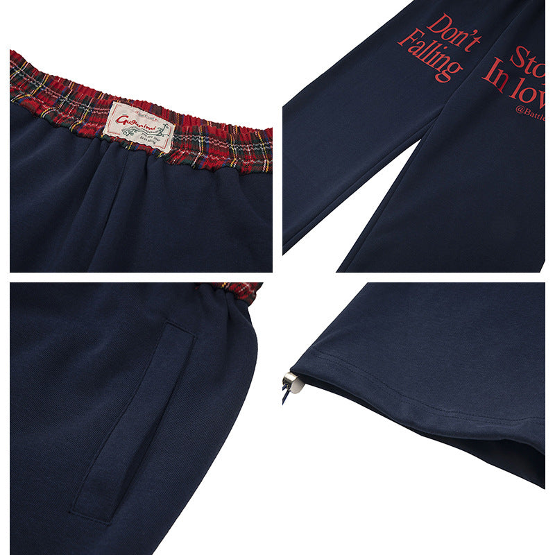 Double Waist Plaid Stitching Fake Two-piece Casual Pants