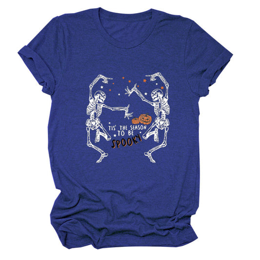 Women's Letter Skull Print Short Sleeve T-Shirt