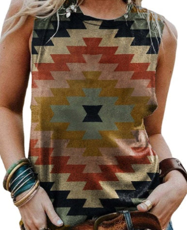 Retro Print Round Neck Short Sleeve Women's T-shirt